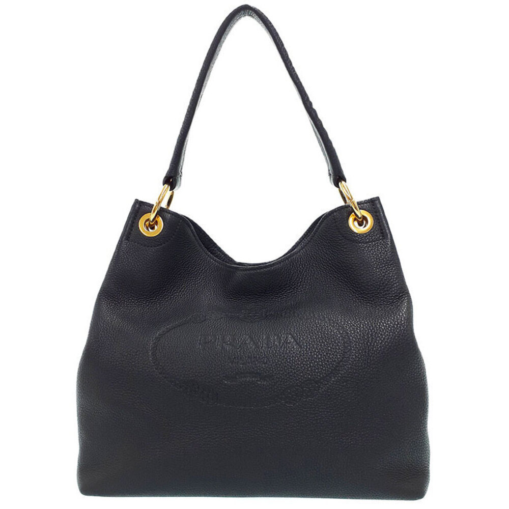 Prada Vitello Phenix Embossed Logo Hobo bag black leather